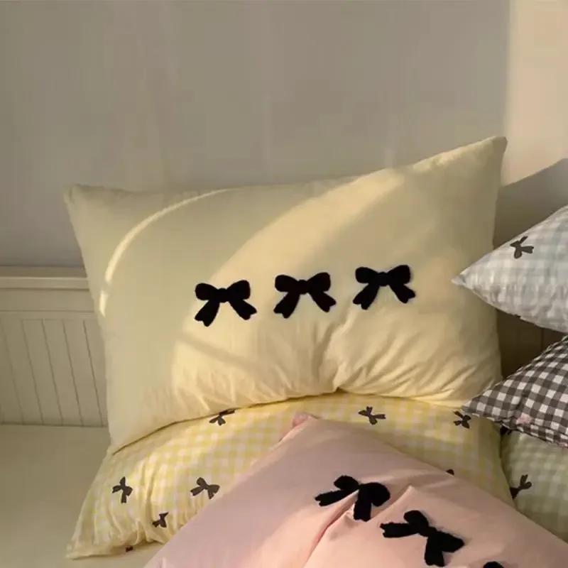 Plaid Bow Knot Pillow Cover Korean Y2k Fashions Girlish Heart Blackpink Room Decor Sleeping Pillow Cover Bedroom Decoration Gift
