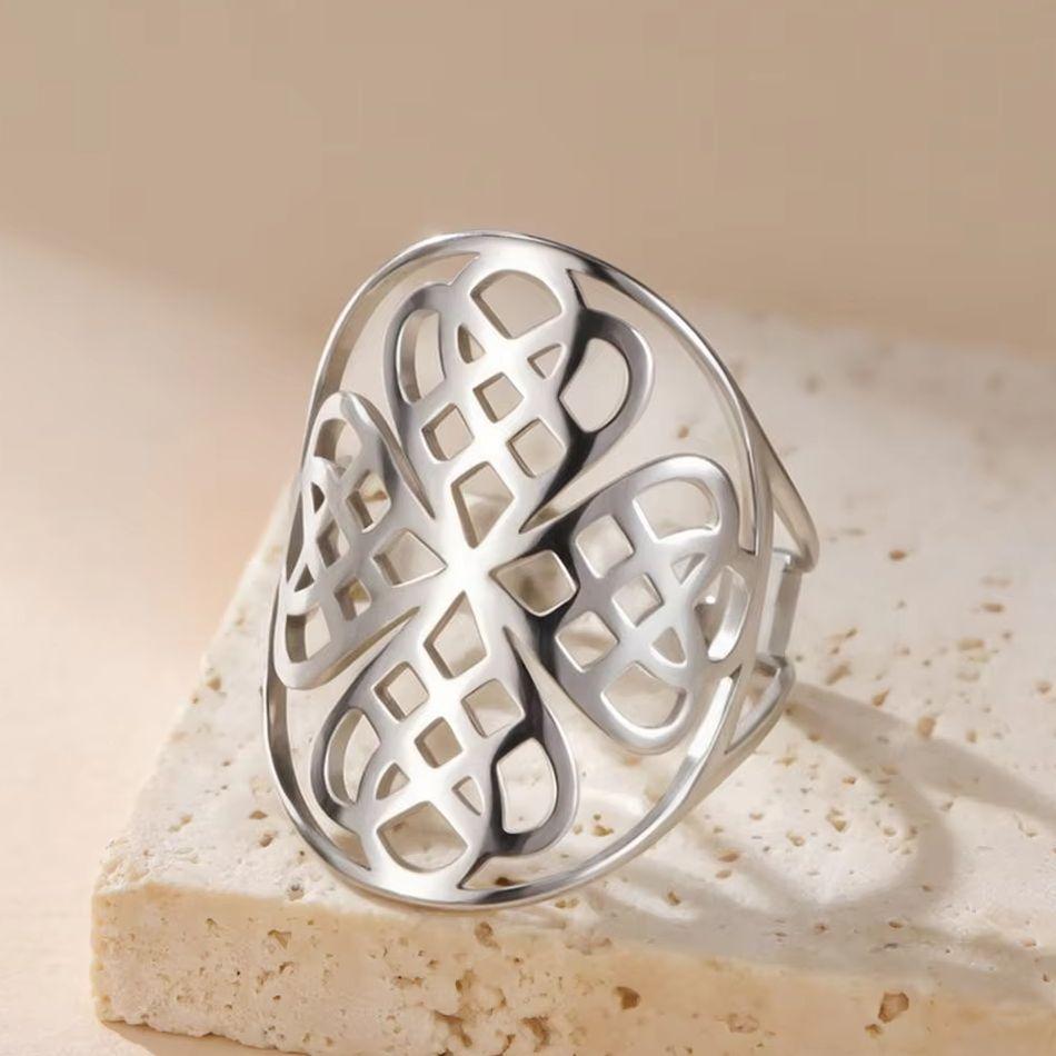 

Dawapara Celtics Knot Four Leaf Clover Adjustable Ring Irish Jewelry Stainless Steel Nordic Mythology Gift resizable