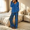 Women's Casual V-Neck Printed Pajama Set Loose Fit Sleepwear for Home