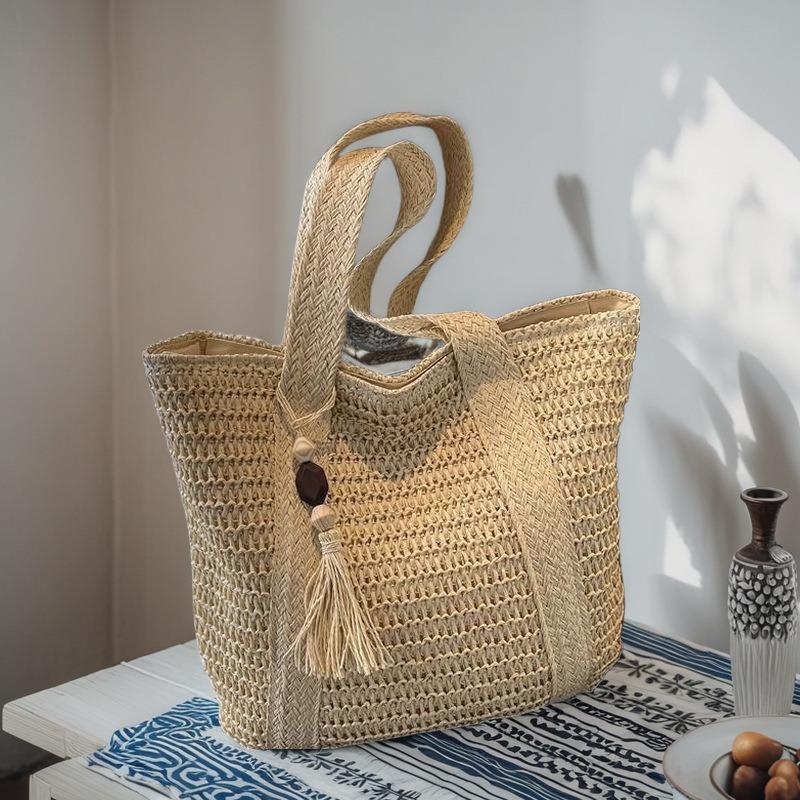 1pcs Paper Commuting Handbag Woven Handheld Beach Bag Women's Shoulder Bag Suitable for Daily Work and Shopping