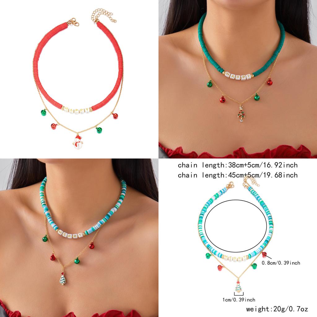 Christmas Alloy Pendant Necklace With Santa Bell And Snowflake For Holiday Party Accessory