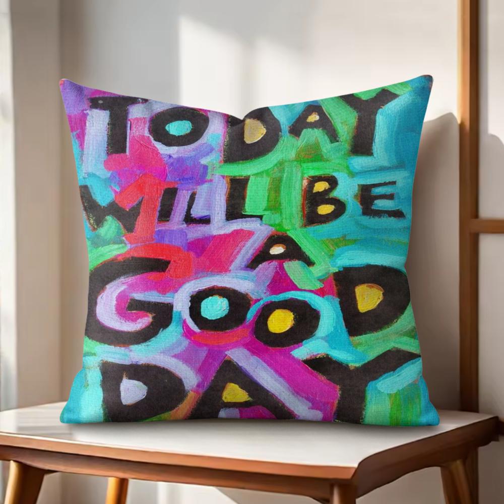 Creative Watercolor Words Cushion Cover Natural Linen Organic Fabric DoubleSided Printing Couch Pillow Covers Home Decor