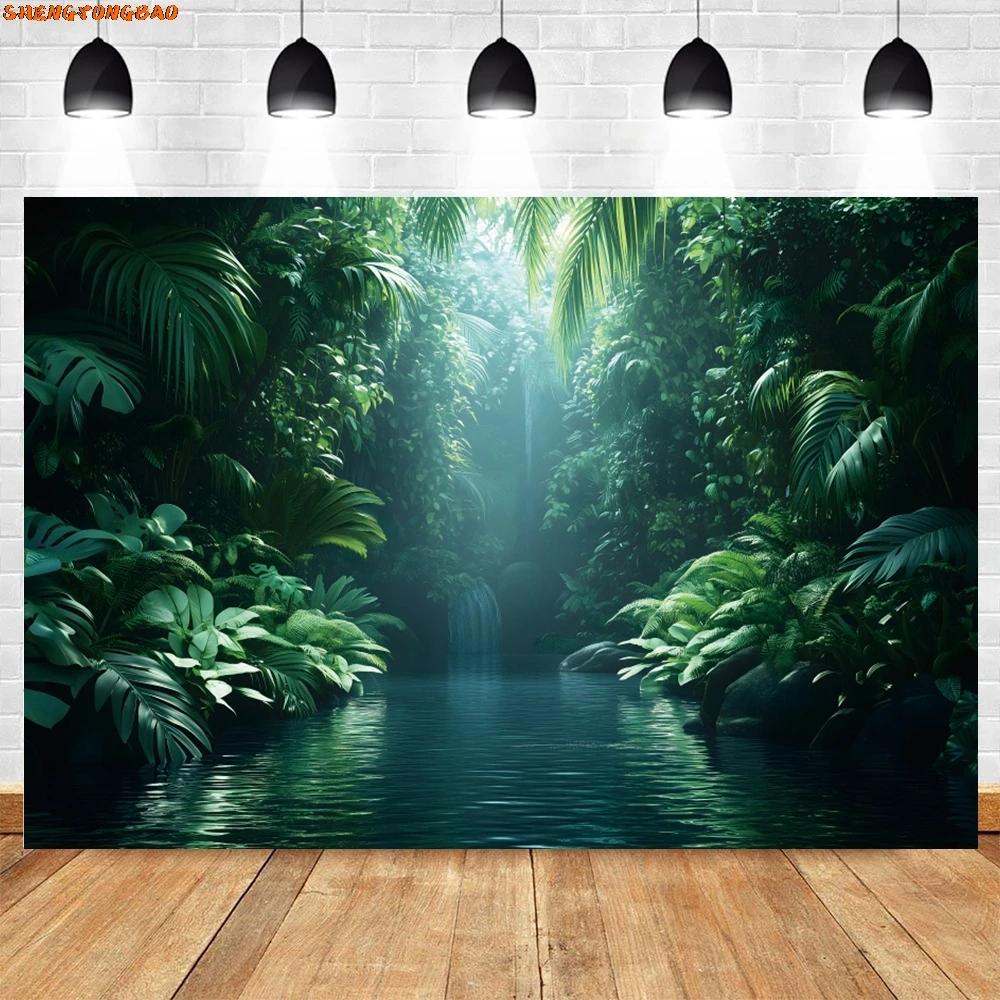 VIKAMA Misty Tropical Rainforest Tapestry Primitive Forest Plants Background Cloth Natural Forest Style Living Room Decoration