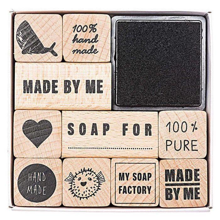 Set de tampons - Made by Me - 11 pièces - Multicolore - 2x2 cm et 4x2 cm - Mixte