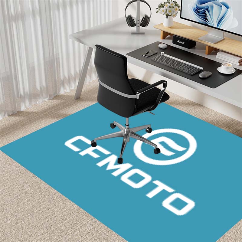 Motorcycle Brand Minimalist Blue Logo Print Area Rug, Non‑Slip Floor Mat for Garage Living Room Home Decoration