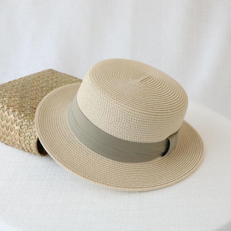 French flat-top sun-protection hat for women, summer beach vacation sunshade hat, internet celebrity woven wide-brim fresh top hat