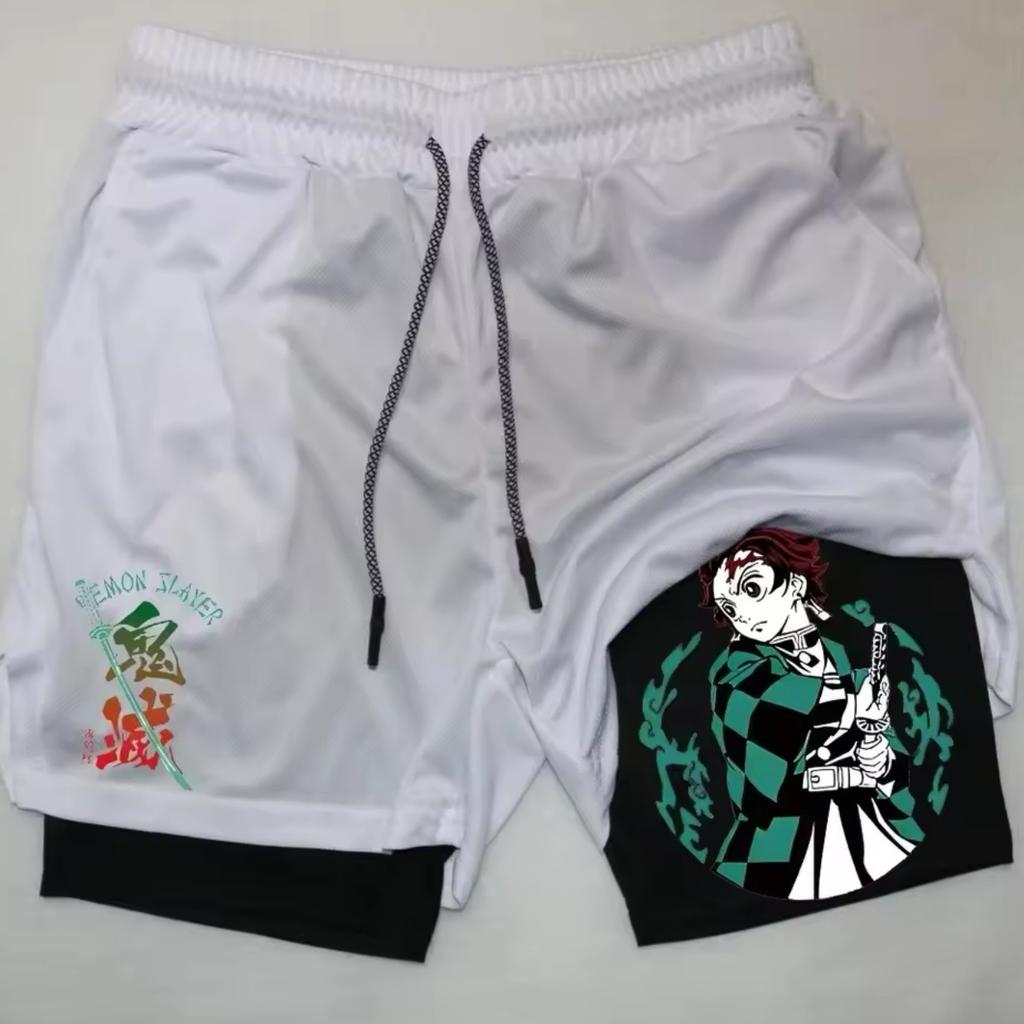 Short imprimé dessin animé pour homme, pantalon d'été double couche 2 en 1, pantalon de sport décontracté