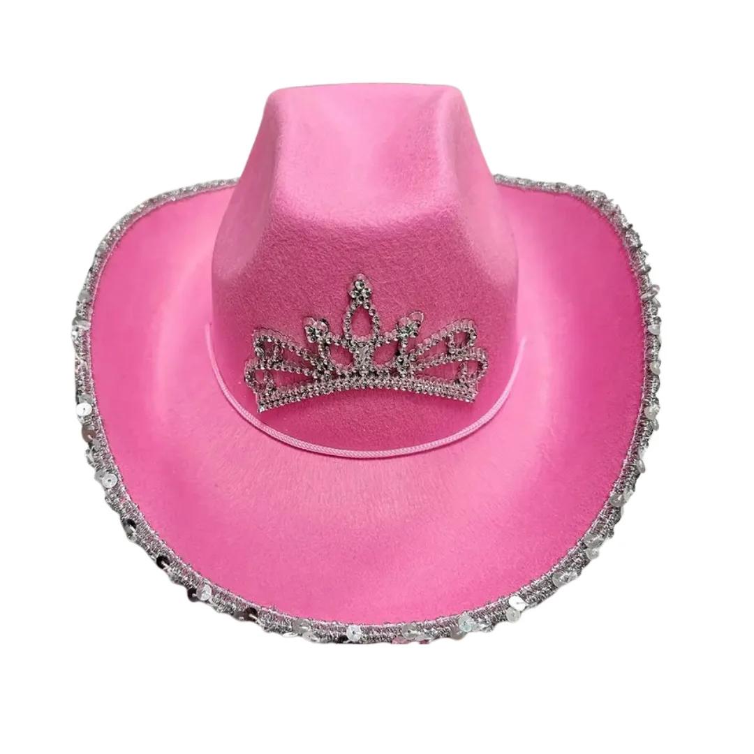 

Pink Cowgirl Hat Set with Feathers - Vintage Western Party Festival Costume, Photography Props One Size