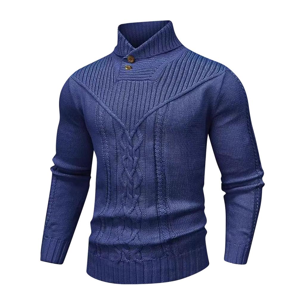 Men's Solid Color Knitted Sweater Tops  Men's Stand Collar Warm Classic Twisted Pullover Sweater