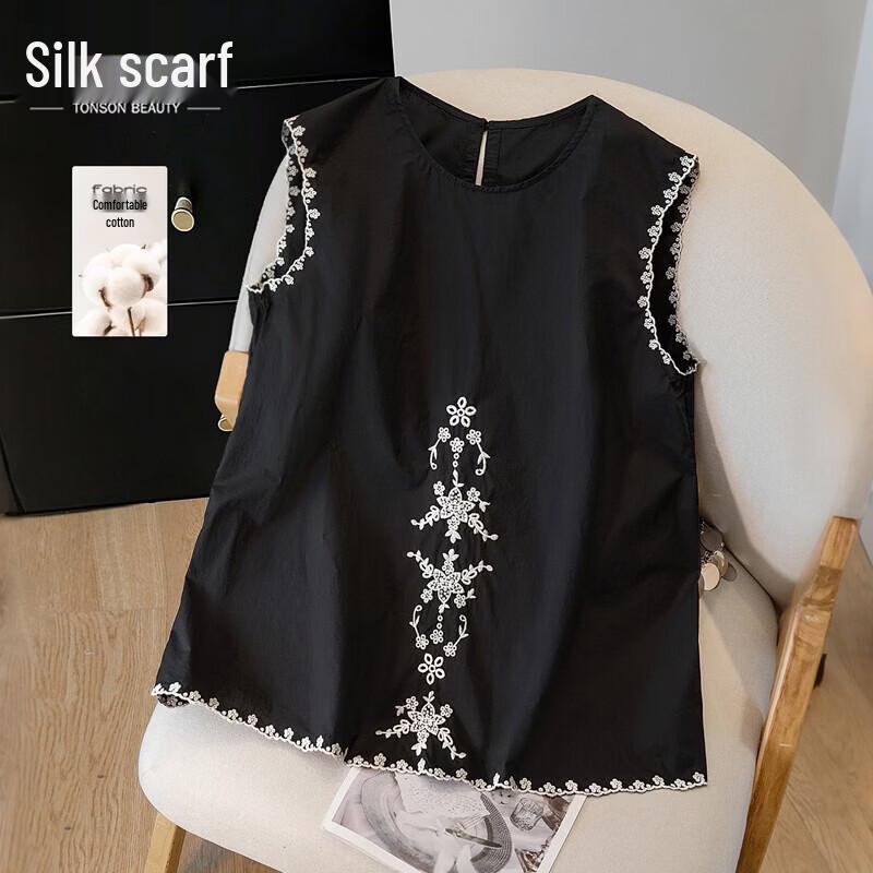 SIBASHE Women s Embroidered Color Block Cotton Shirt L
