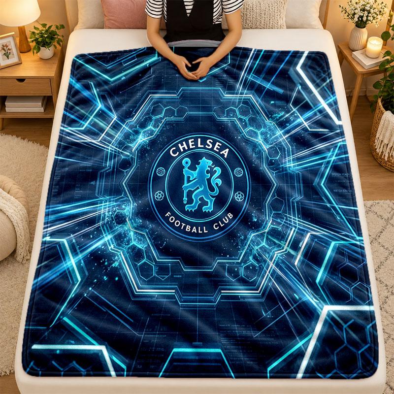 Flannel BlanketChelsea FC Warm Soft Throw Blanket for Indoor Sofa Bed Living Room Use