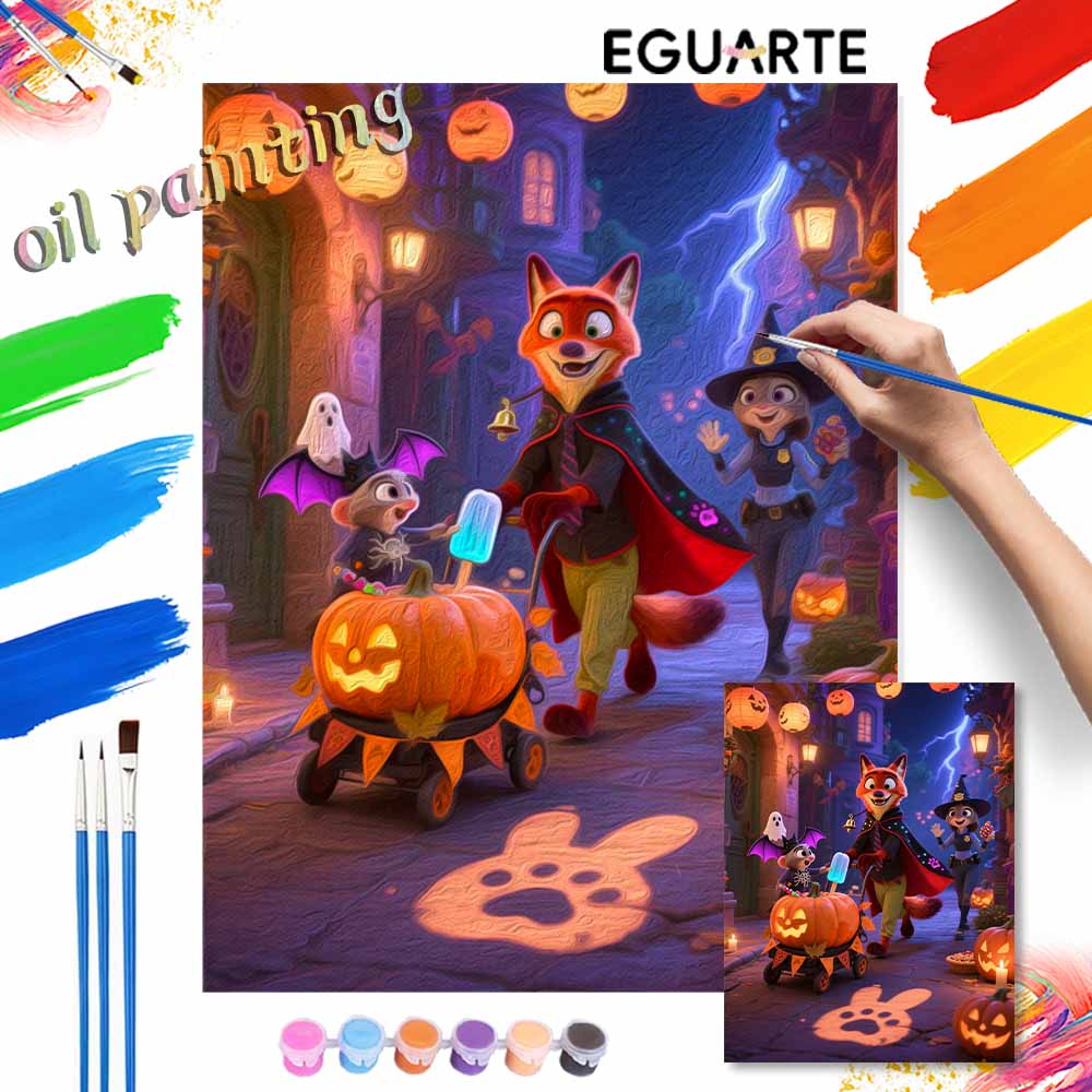 Disney Zootopia Nick and Judy Halloween Pumpkin Paint by Numbers Kit Hand Painted Home Decor Gift