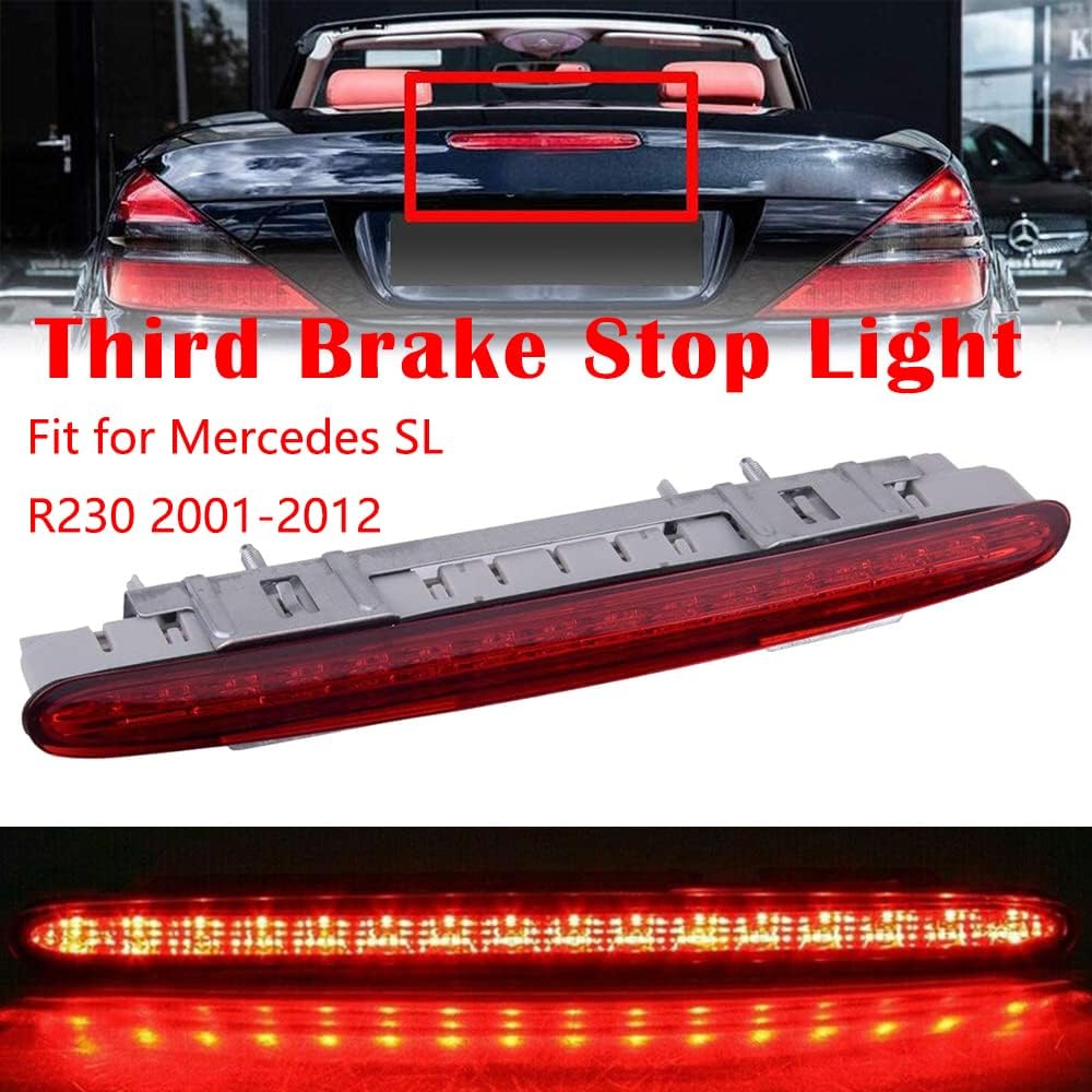 LED 3RD Third Brake Light High Mount Rear Stop Light, Compatible with Mercedes-Benz SL R230 2001-2012, 2308200856, A2308200056