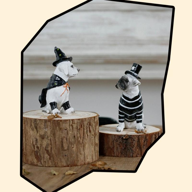 Witches/Pirate Dog Figurines Resin Sitting Dog Statue Animal Sculptures Garden Decors Halloween Decorations for Porch