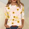 Women Casual Floral Print Three Quarter Sleeve Round Neck Blouse Lightweight Soft Fabric Comfortable Fit Top for Everyday Wear