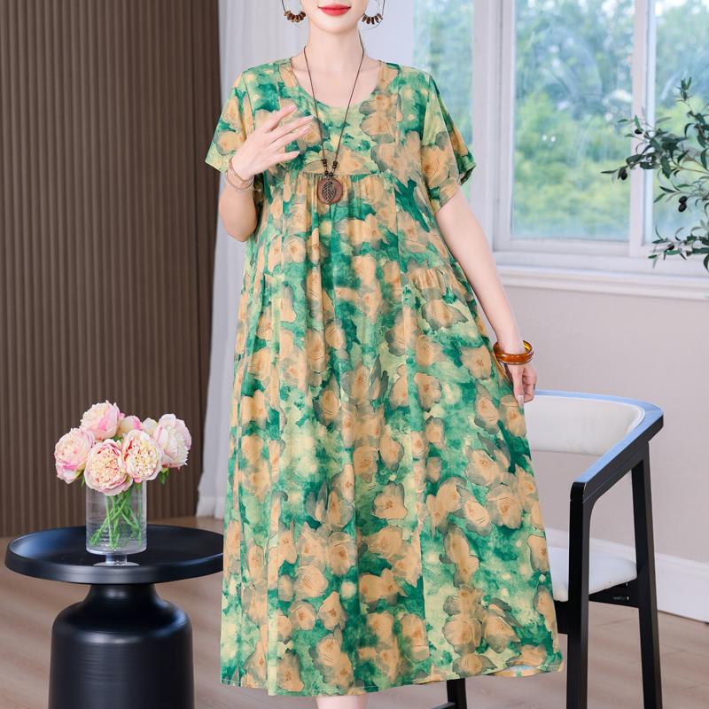Elegant Long Dress for Women Vintage Clothes Plus Size Casual Short Sleeve Summer Loose Dress