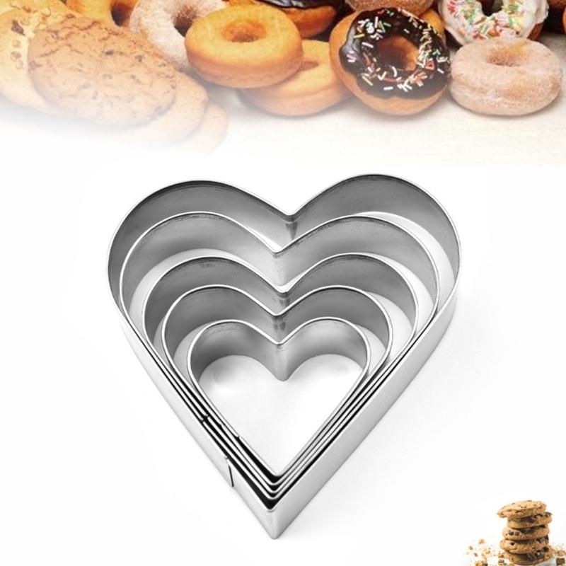 5PCS Stainless Steel Heart Cookie Cutters Valentines Day Biscuits Molds Cake Bakewares Dessert Baking Accessories