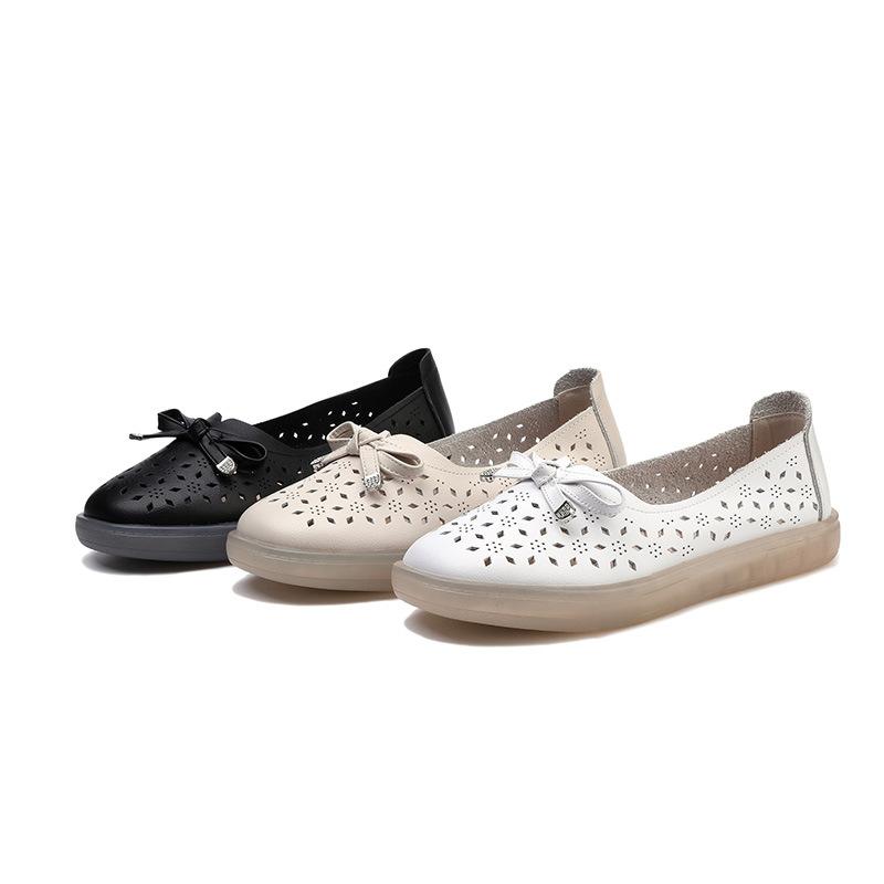 Fashion GKTINOO 2025 Genuine Leather Shoes Hollow Out Women Ballet Flats Summer Women's Solid Soft bottom Shoes Woman Slip On Loafers