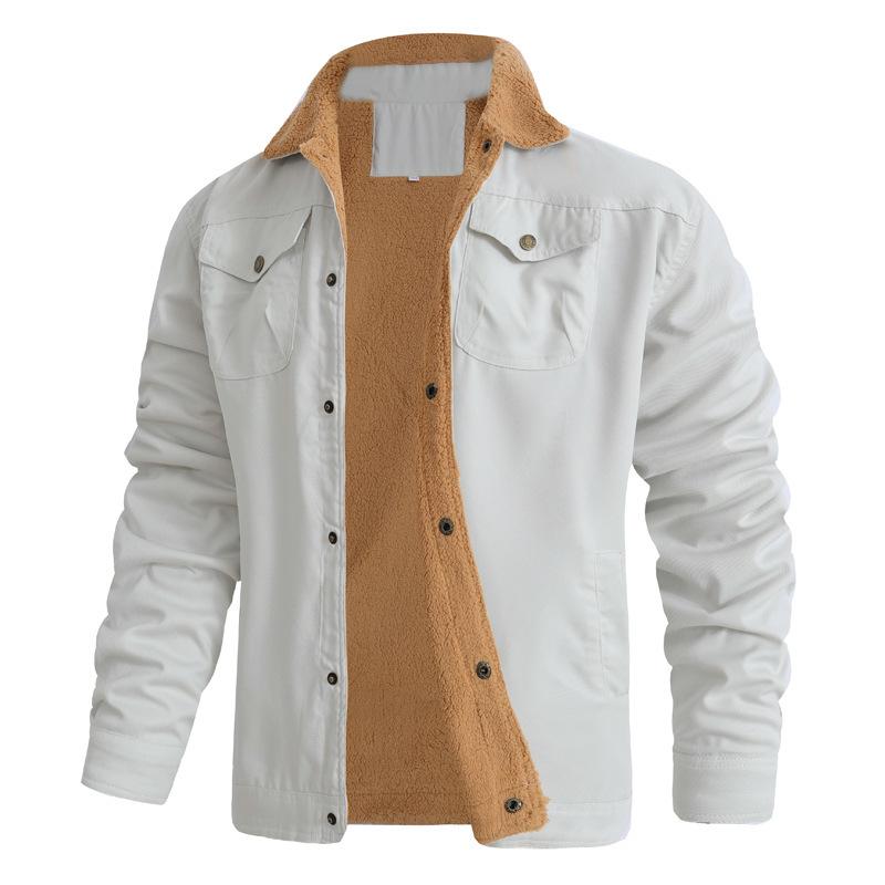Fashion Fleeced Jacket for Men Solid Color Thick Warm Outwear Tops Quality Autumn Winter Casual Coats Black Men's Jackets
