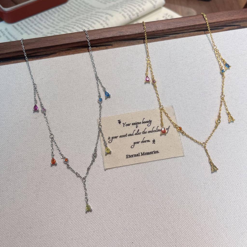 Summer Dopamine Color Palette Necklace Premium Light Luxury Simple Versatile Fringed Collarbone Chain