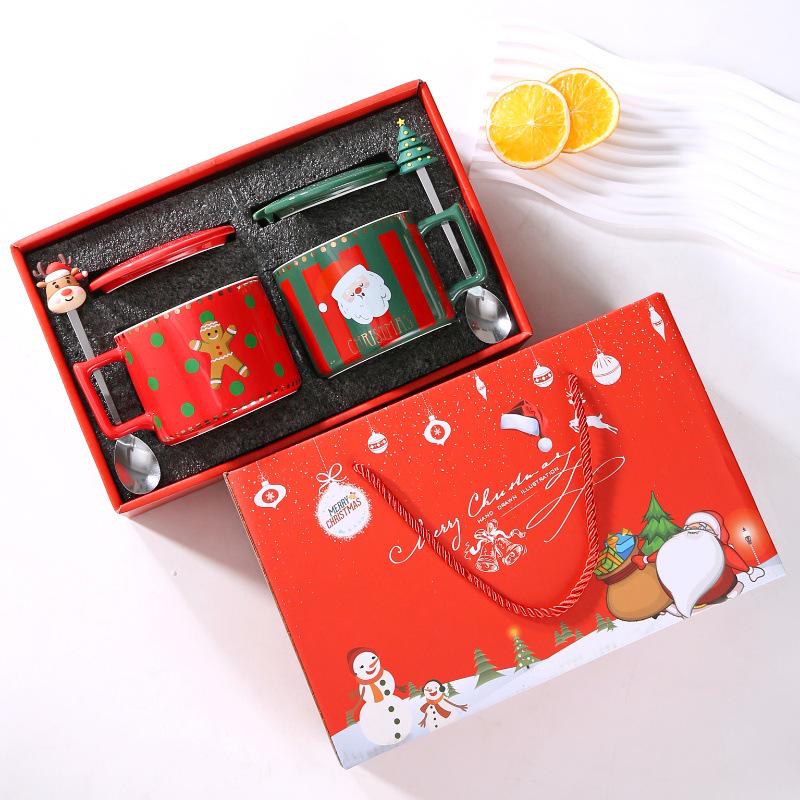 Cute Elk Christmas Ceramic Mug Set with Lid & Spoon - Perfect Holiday Gift