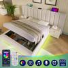 Upholstered Bed 160×200, Storage Bed with App Control LED and USB-C Charging, Slatted Frame, Linen, Beige, Without Mattress and Nightstand
