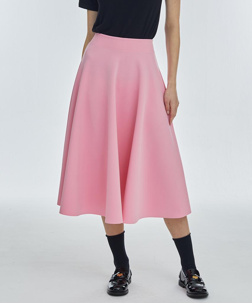 MANAVIS7 Flare Spandex Long Skirt [Pink]