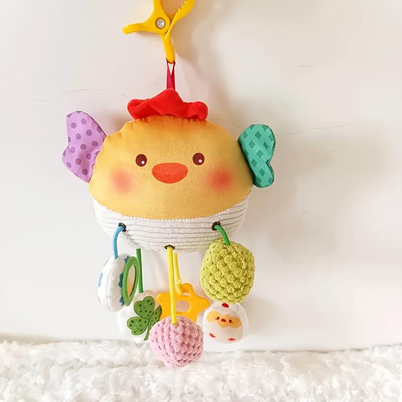 Infant Cute Chicken Plush Pull Toy Soothing Rattle Car Hanging Wind Chime Bedside Jingle Stroller Ornament Doll Toy, Birthday,Halloween,Christmas Gift