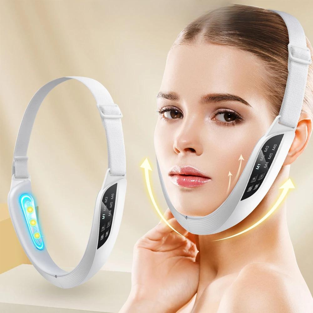 EMS Face Lifting Device 6 Modes Electric Face Slimming Massager V-Line Lift Up Belt Double Chin Reducer V Face Skin Care Machine