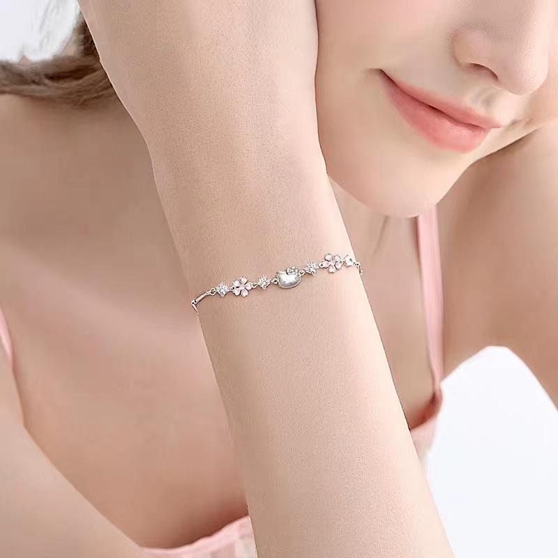 Hello Kitty Třešňový květ 3D Náramek pro ženy - Lehký luxusní sladký kočičí ruční doplněk