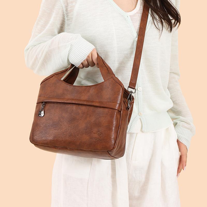 Retro Large Capacity Shoulder Bag Solid Color Messenger Bag PU Commuter Bag