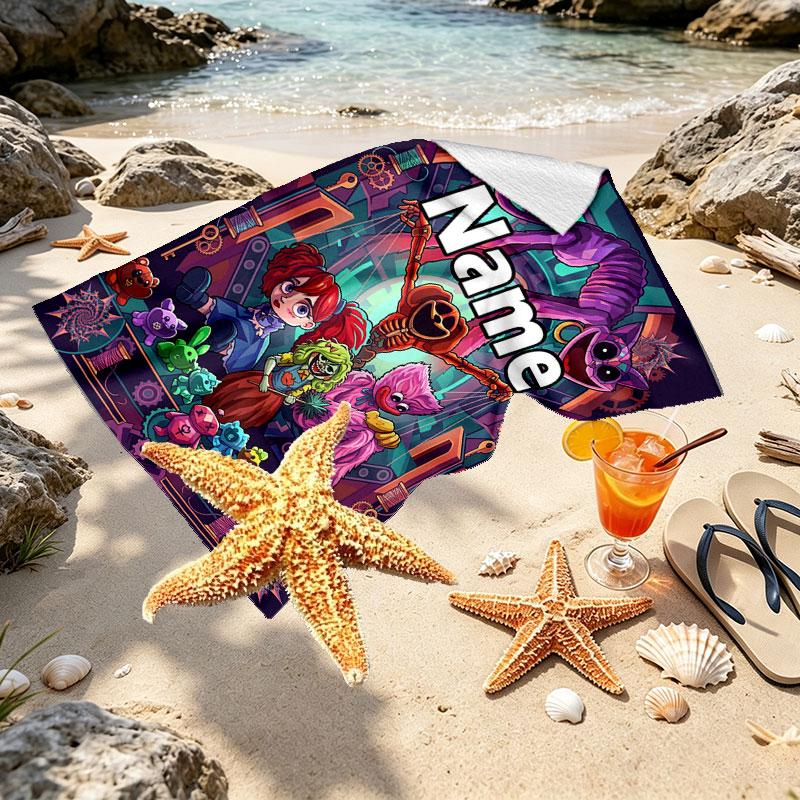 Custom Name Personalized Poppy Playtime Print Beach Towel, for Trip Camping Beach Party Home Decor, Birthday Gift for Family & Friends