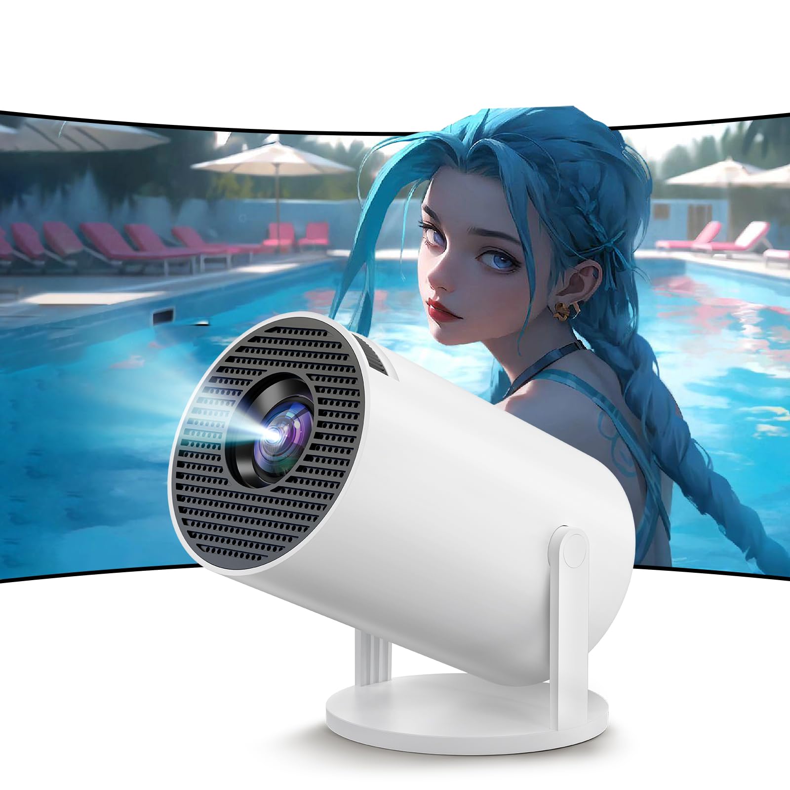 

Boleve small size loud HIFI 3D ceiling Projector for home 16000LM high home zoom 5GWIFI Bluetooth integrated stand projector, [super speaker] [360°