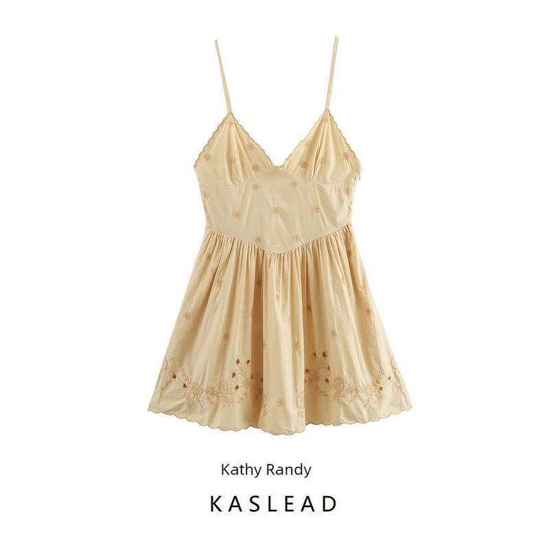 Kaslead New Arrival Women's Clothing Fashion Style Fashion Casual Minimalist Embroider Poplin Dress 7200377