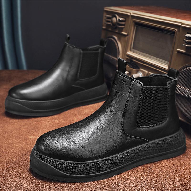 

ZY autumn and winter British high-top leather casual men s shoes locomotive shoes, black, dark brown, light 44 світло-коричневого кольору