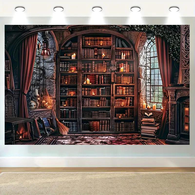 2D flat 1 piece of Secret Magic library polyester background - mysterious magic elements suitable for home decoration