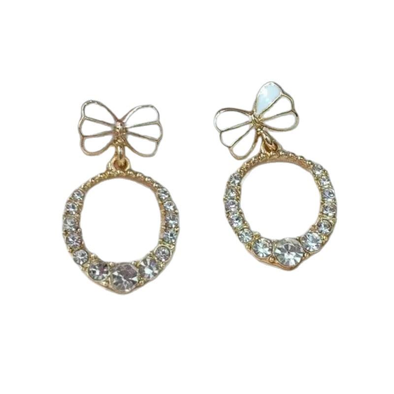 Elegant Rhinestone Bow Earrings for Women - Hollow, Round Design