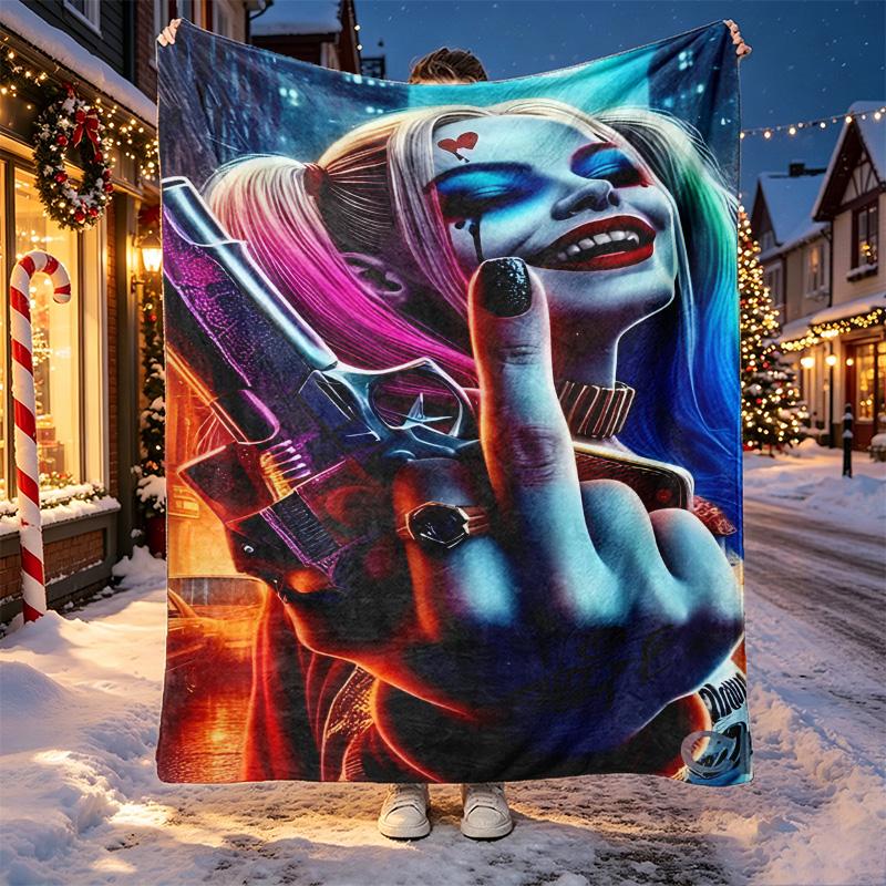 Harley Quinn Joker Pattern Blanket for Home Decoration, Bed, Sofa, Car Travel, Camping, Suitable for All Seasons, Birthday Christmas Gift