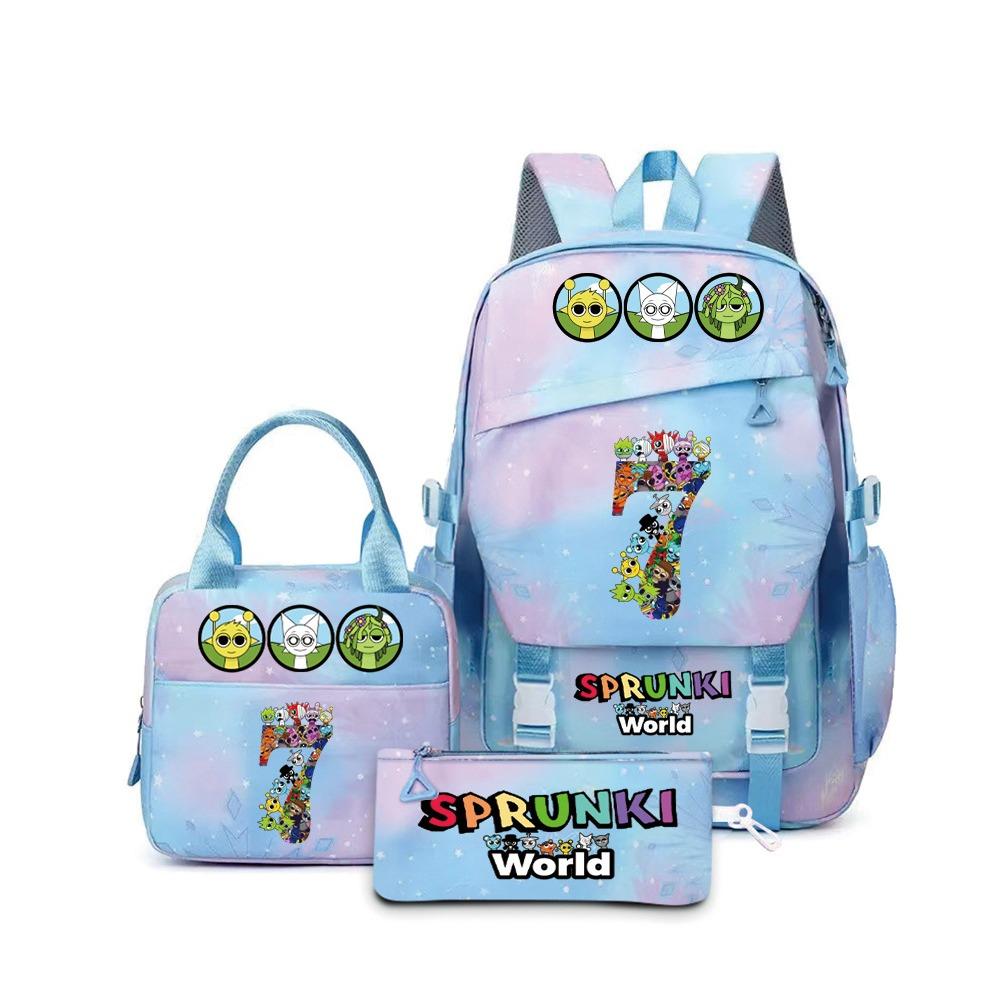 Popular Rhythm Box Sprunki Music Game School Bag Backpack Pencil Bag Three-piece Student Backpack D