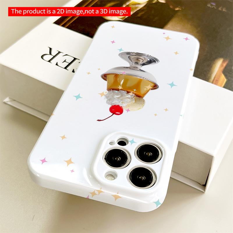 2DFlat Sweet Caramel Pudding with Cherry All inclusive film hard iPhone case, compatible with iPhone 18 Pro Max 17 16 15 14 13 12 11