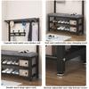 5-in-1 Garderobenbaum, Multifunktionaler Kleiderständer mit Bank & 2-stufigem Schuhregal, 10 Haken, Schwarz
