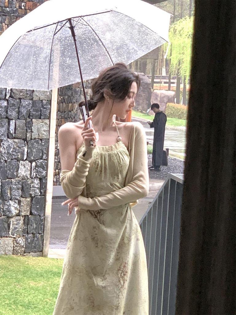 2024 Summer Halterneck Camisole Dress: Women's Elegant Cut-Out Waist Long Dress