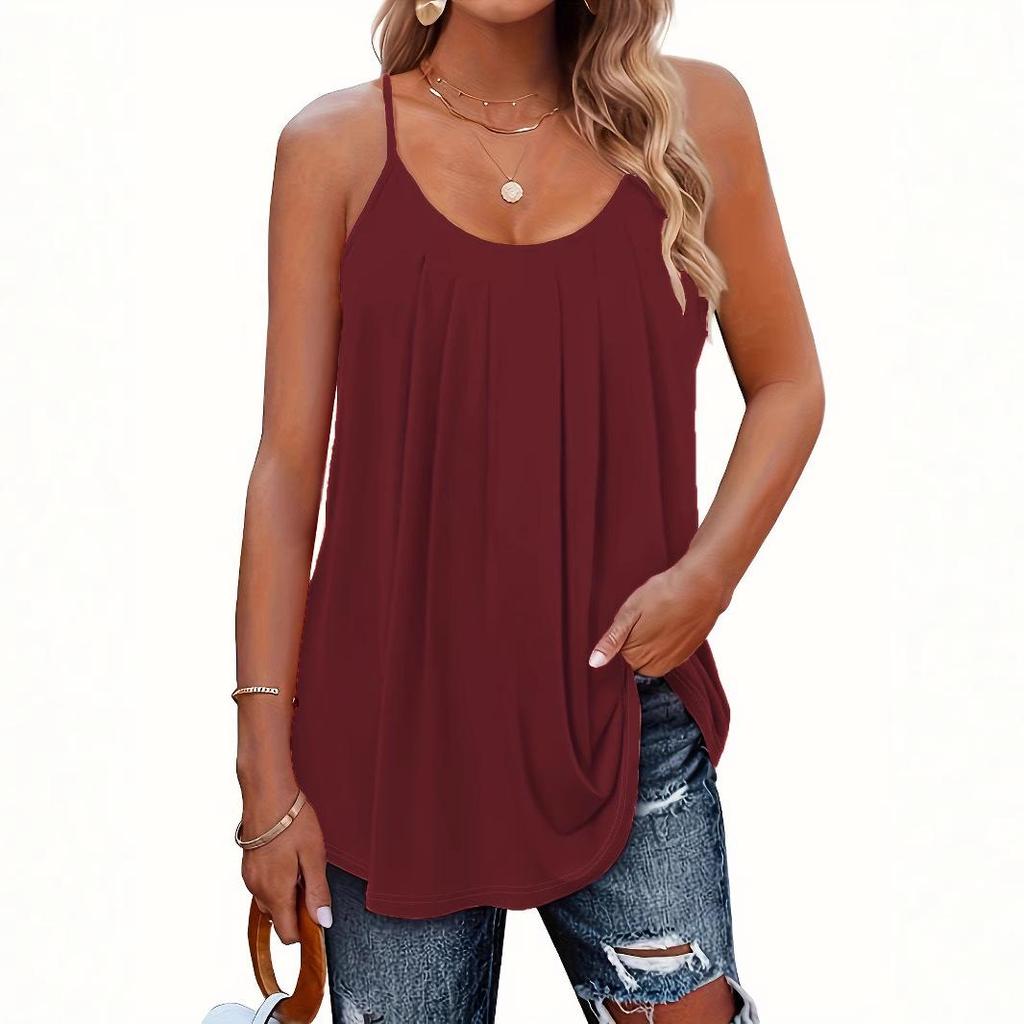 Damen Plissiertes Sommer-Tanktop mit Spaghettiträgern 2025