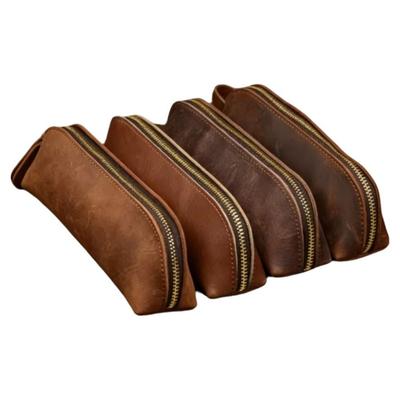 Multifunctional Leather Pencil Pouch Zipper Closure Pencil Case High Quality Stationery Bag  Gift