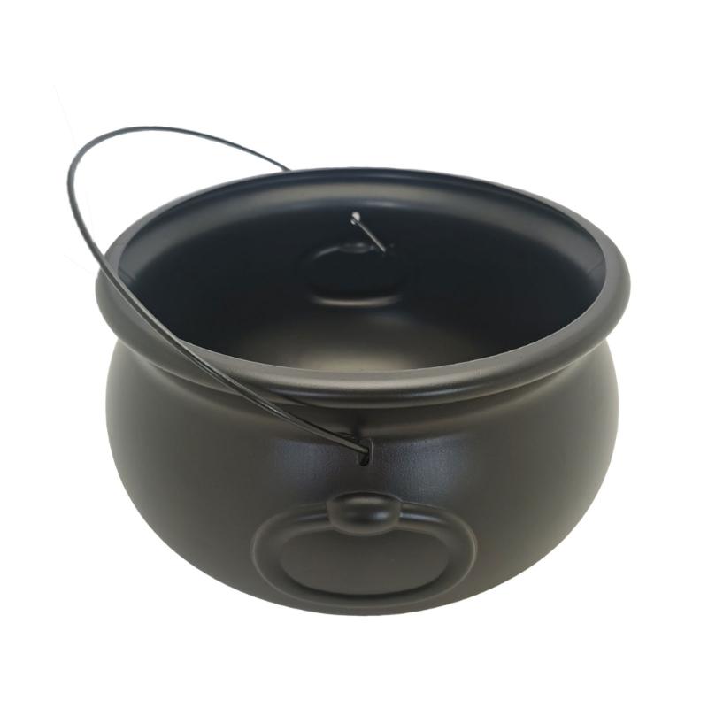 6 Piece Plastic Witch Cauldron Bucket Black Candy Container Treats Bowl for Halloween Party Supplies DIY Craft Decors