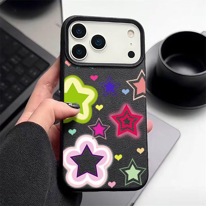 For iPhone 17 Pro Max Case Luxury Blended Colorful Stars Pattern Leather Texture Silicone Cover For iPhone 16 Pro Max 15 14 13 12 11 16E Air