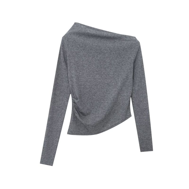 

ZA New arrival Women s ZR Fashion Style Export Shoulder Sexy Asymmetrical sexy Oblique Neck Backing Shirt 5063829 Gray S