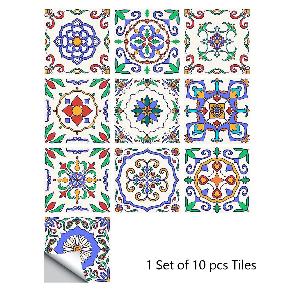 10pcs/set 10/15/20/30cm Flat Marble Mosaic Hard Tiles Wall Sticker Kitchen Bathroom Floor Diagonal Decor Wallpaper PVC Art Mural