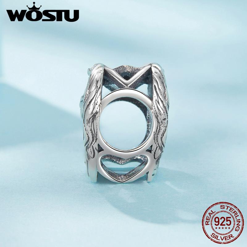 WOSTU Solid 925 Silver Lovely Girl & Horse Charm Heart Guardian Pendant Fit DIY Bracelet Necklace Heart Jewelry Series