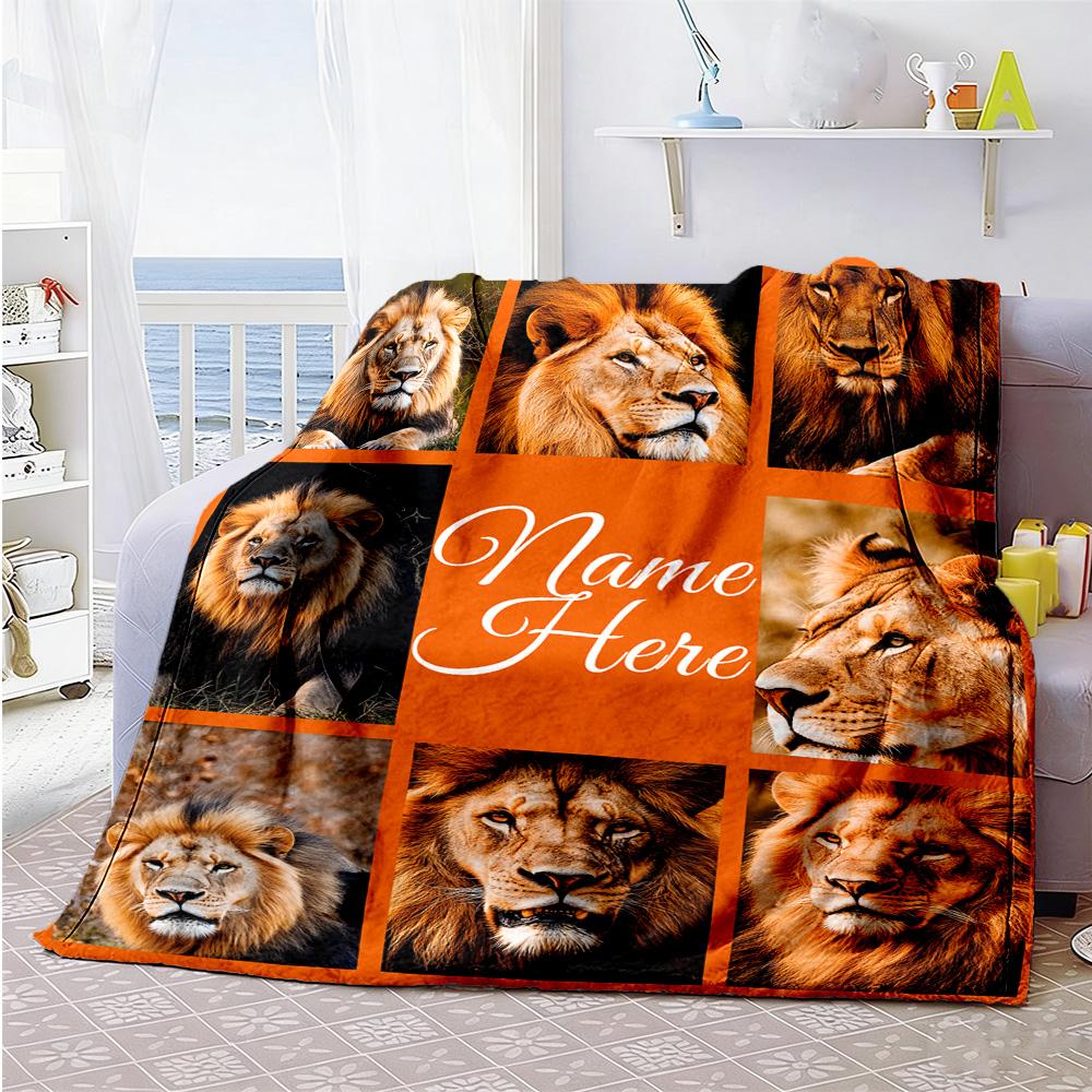Lion Personalized Text Blanket Cozy Personalized Blanket Soft & Cozy Throw For Chair Livingroom Office Couch Ideal for All Seasons